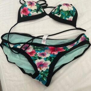 Floral bikini. Top is size L and bottom is XL